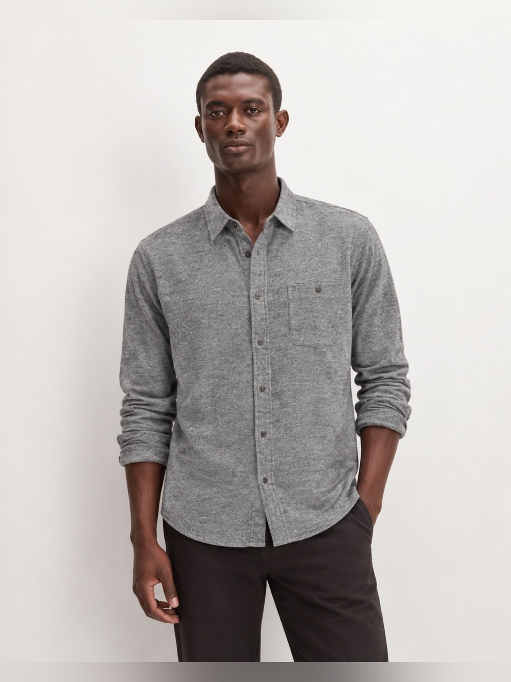 Hickey Freeman 100% Cotton Flannel Gray Button Up Shirt Collar Long Sleeve 595